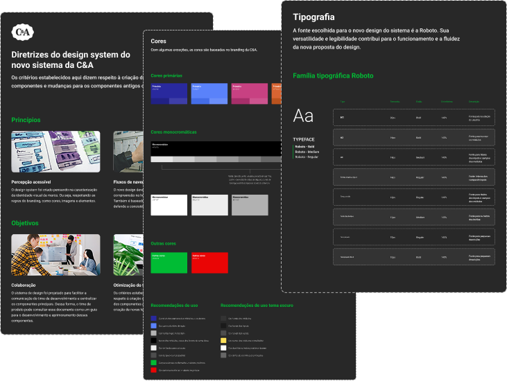 Diretrizes de design system criadas para o novo sistema da C&A